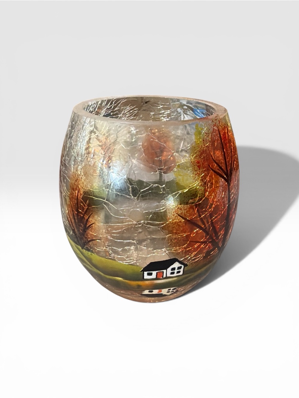 Yankee Candle Hand-Painted Autumn Glass Vase in Orange, Green, Brown